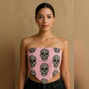 Pink Leopard Skull Print Strapless Bandana Top Size: 14/16
